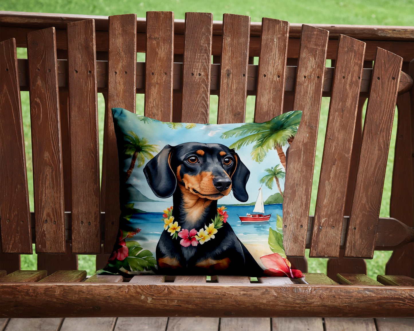 Dachshund Luau Throw Pillow