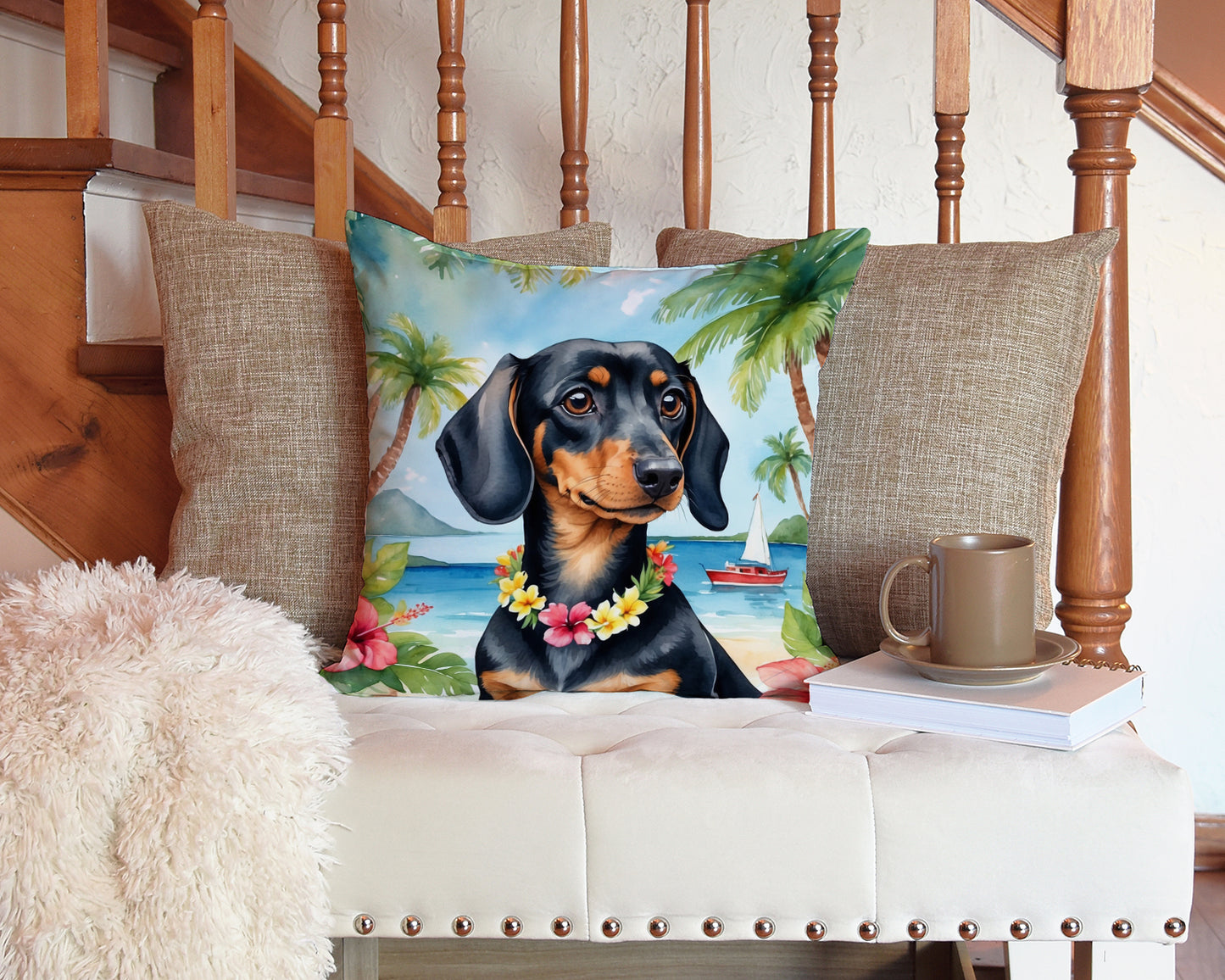 Dachshund Luau Throw Pillow