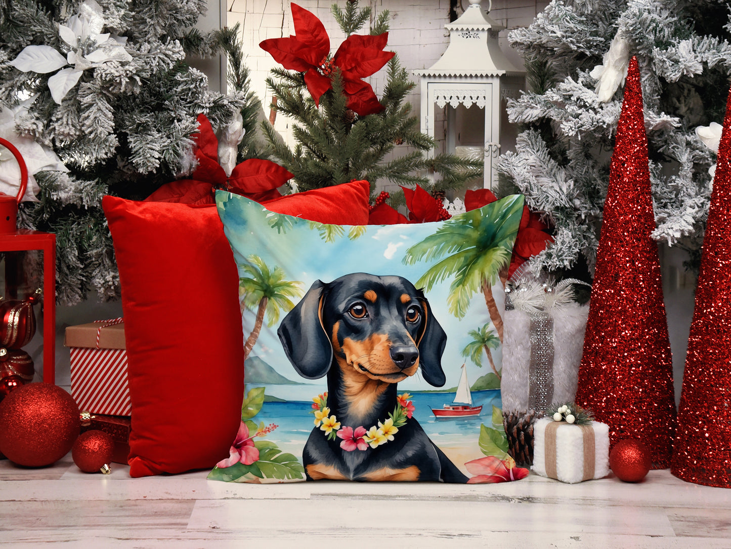 Dachshund Luau Throw Pillow