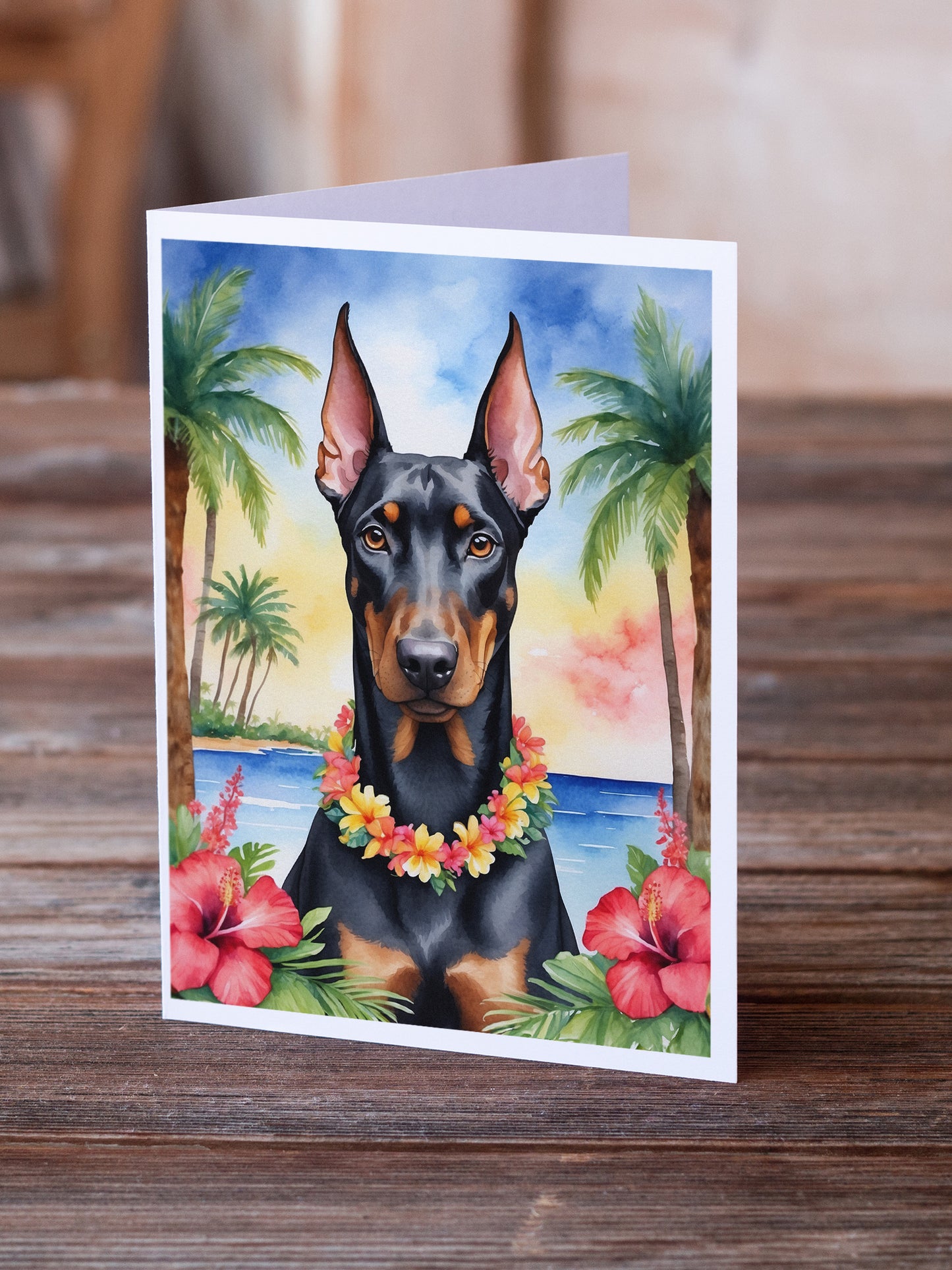 Doberman Pinscher Luau Greeting Cards Pack of 8