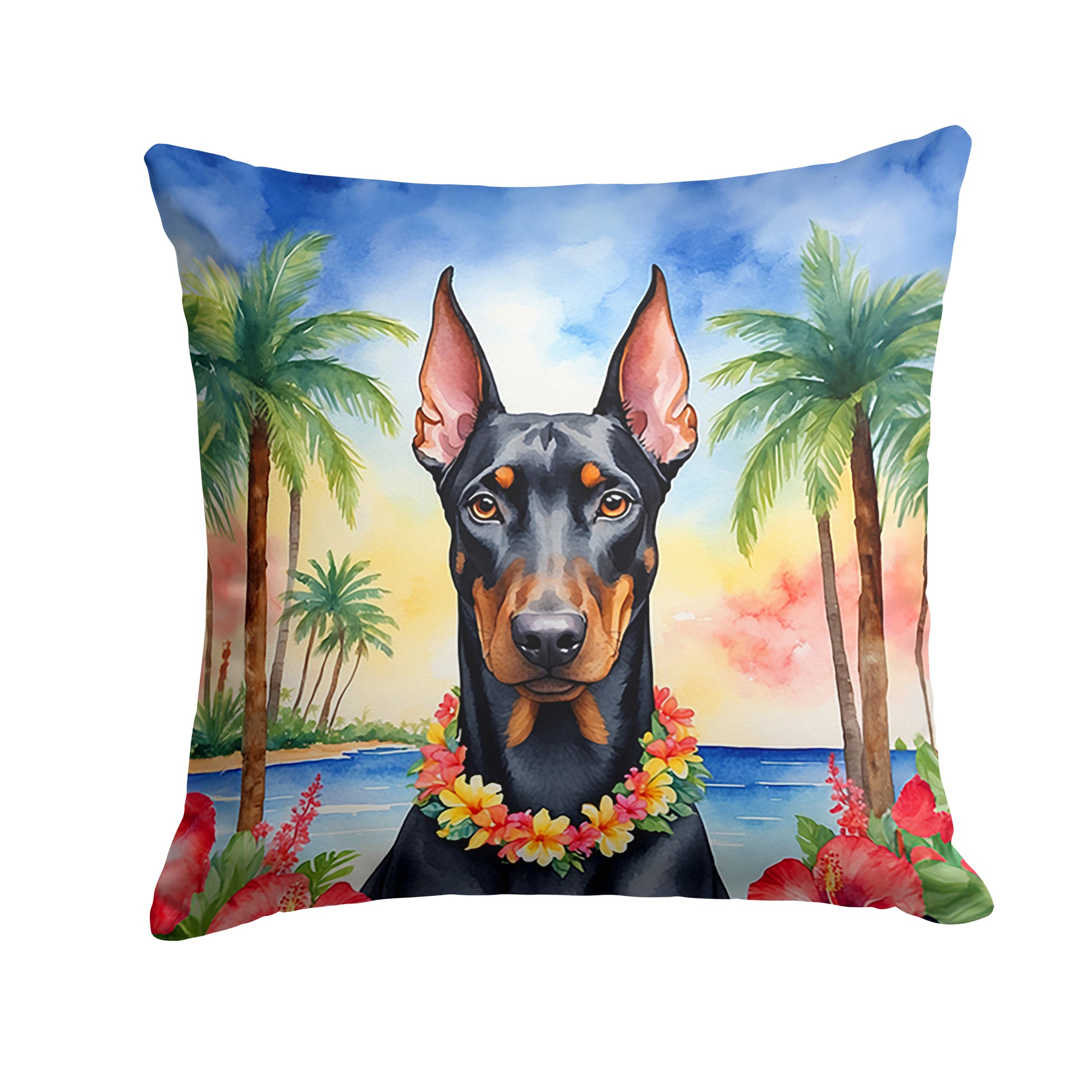 Buy this Doberman Pinscher Luau Throw Pillow