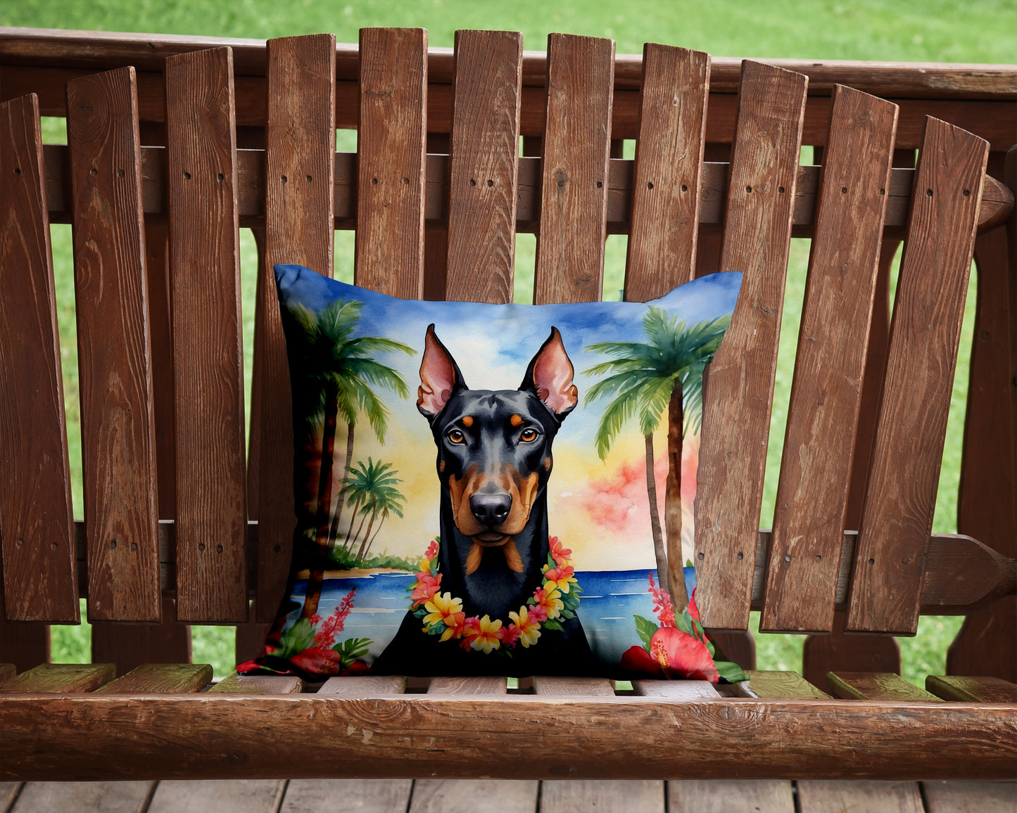 Doberman Pinscher Luau Throw Pillow