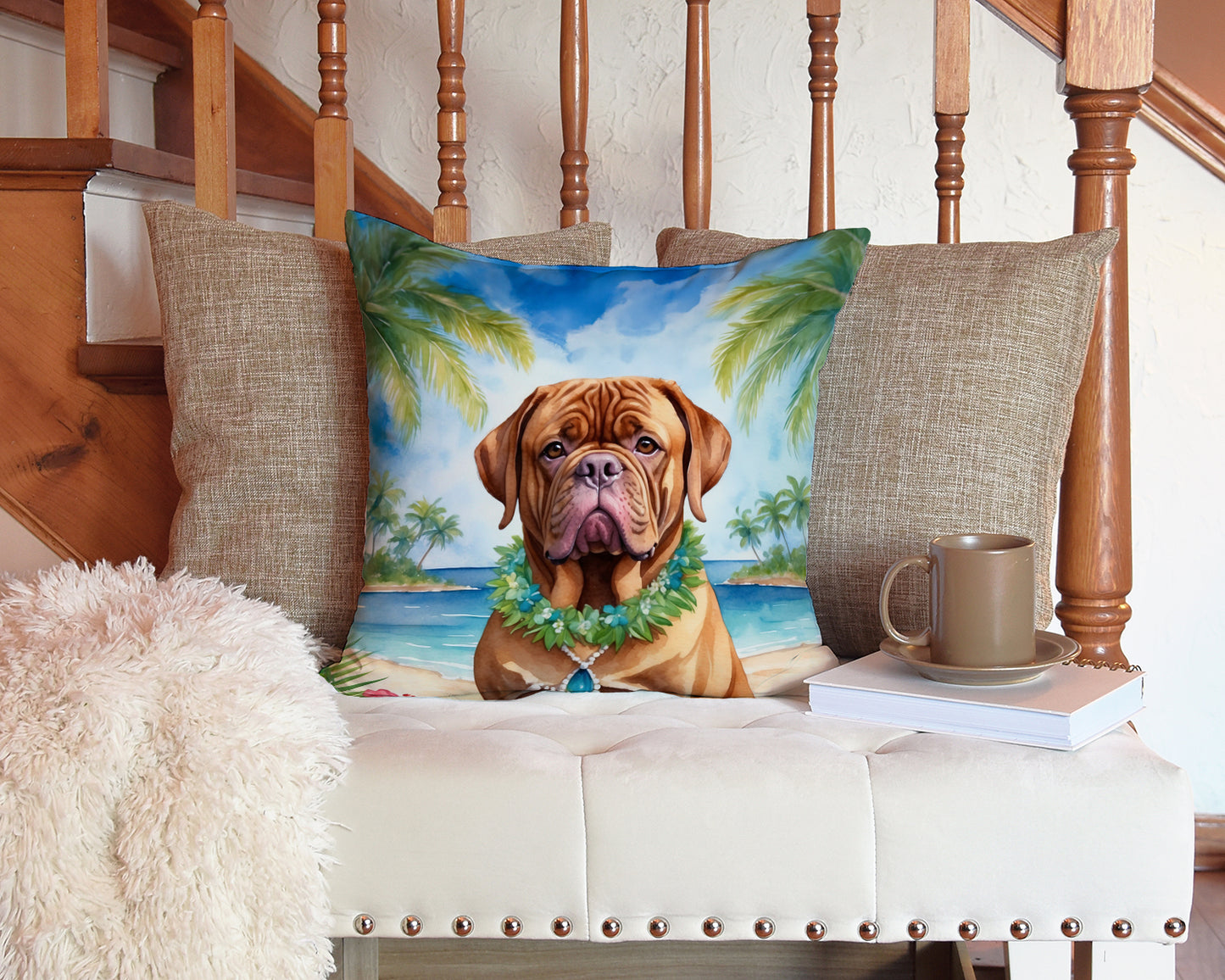 Dogue de Bordeaux Luau Throw Pillow