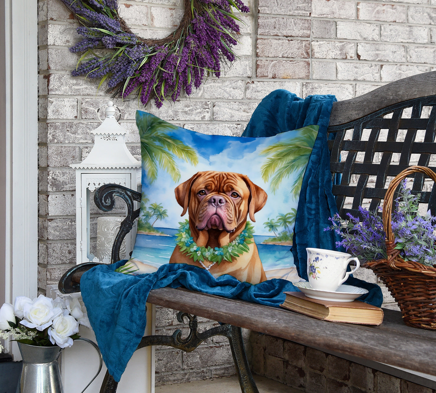 Dogue de Bordeaux Luau Throw Pillow