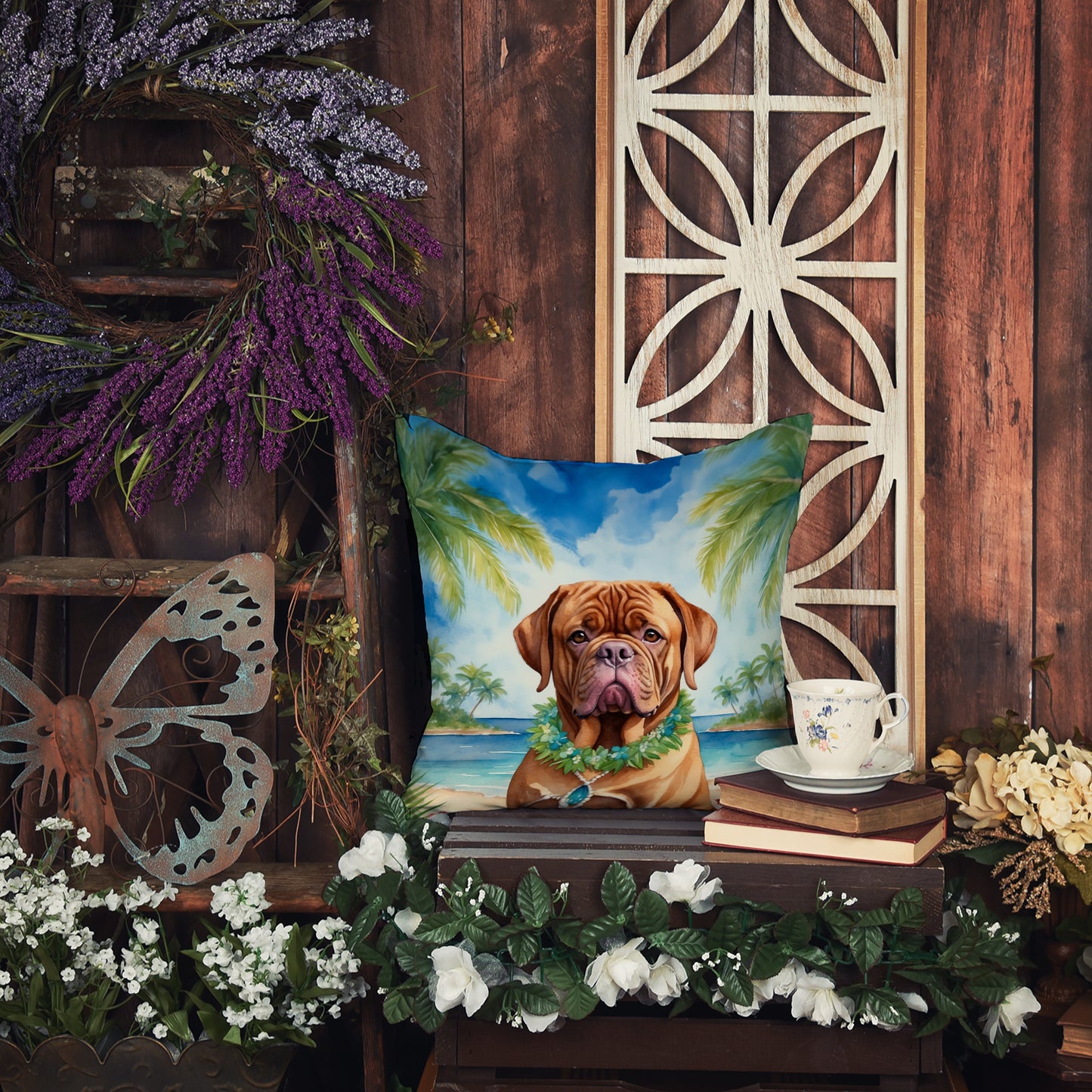 Dogue de Bordeaux Luau Throw Pillow