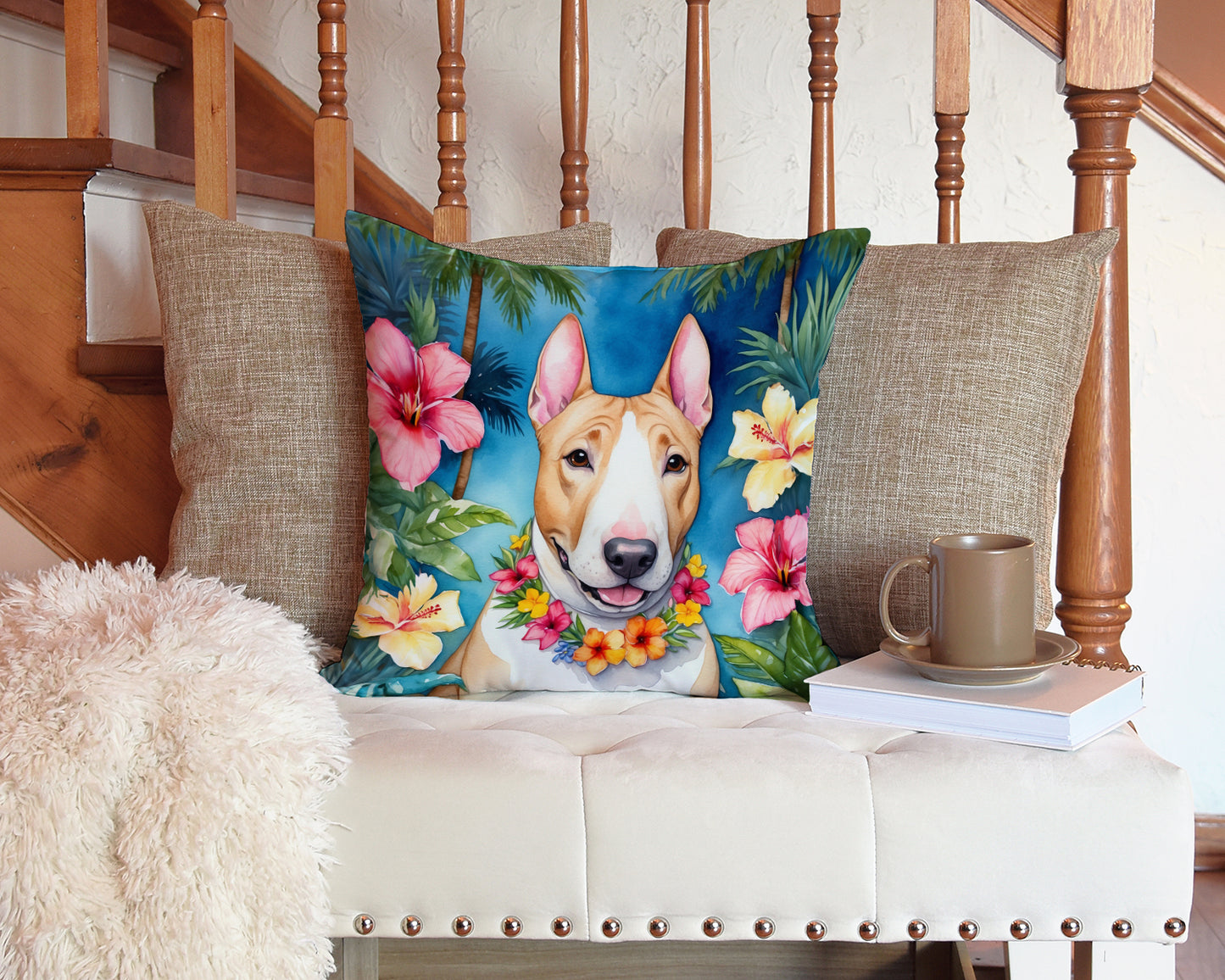 English Bull Terrier Luau Throw Pillow