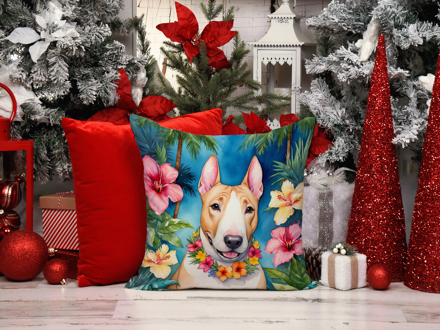 English Bull Terrier Luau Throw Pillow