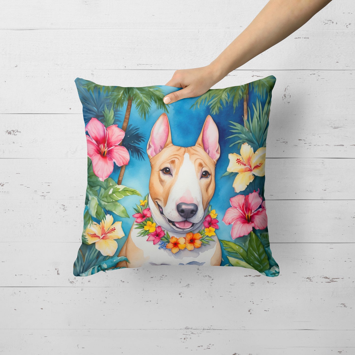 English Bull Terrier Luau Throw Pillow