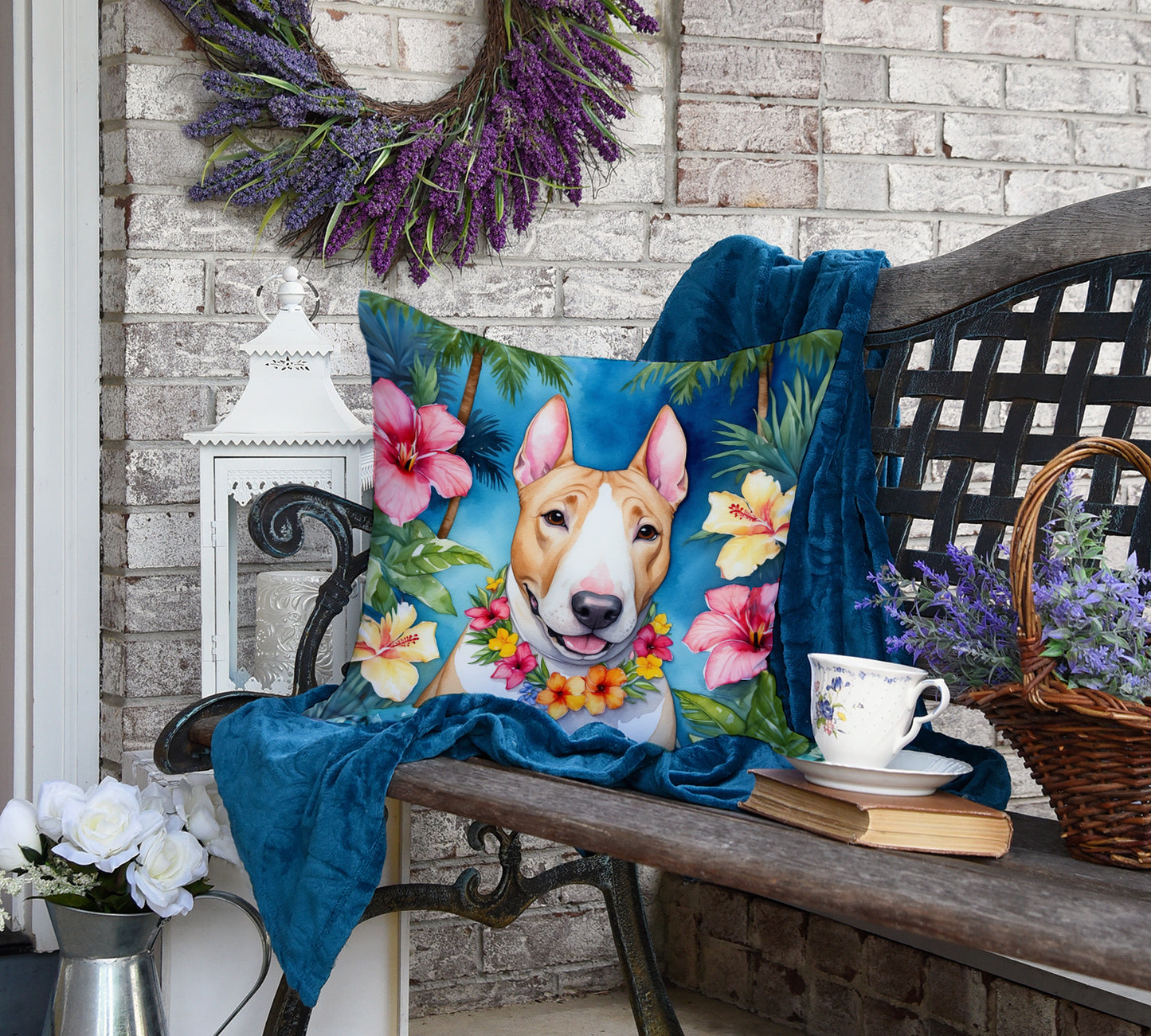 English Bull Terrier Luau Throw Pillow