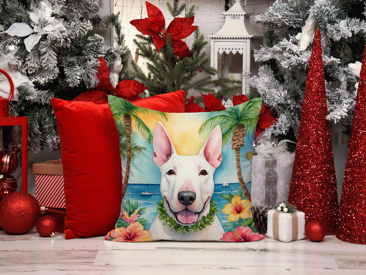 English Bull Terrier Luau Throw Pillow