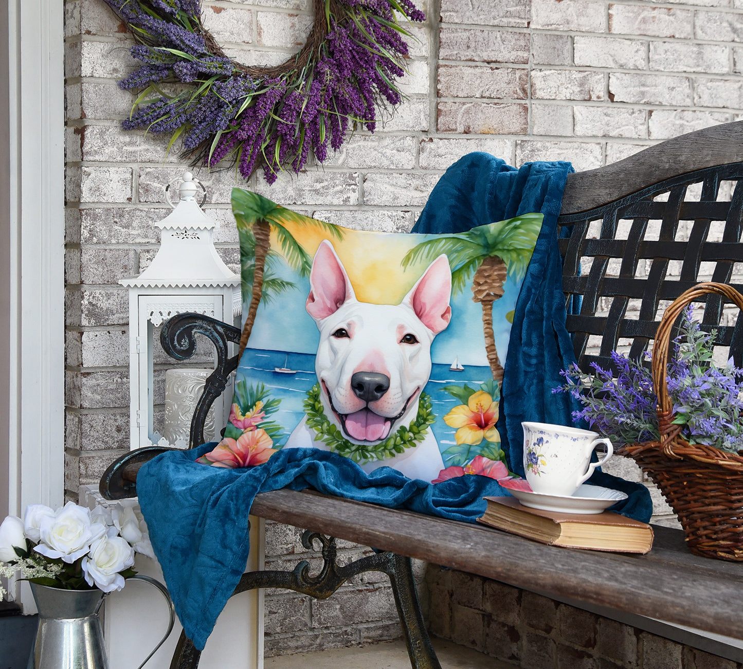 English Bull Terrier Luau Throw Pillow