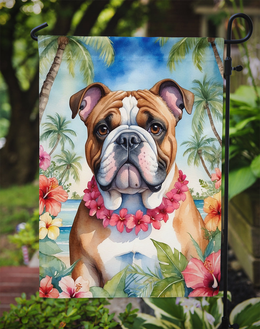 English Bulldog Luau Garden Flag