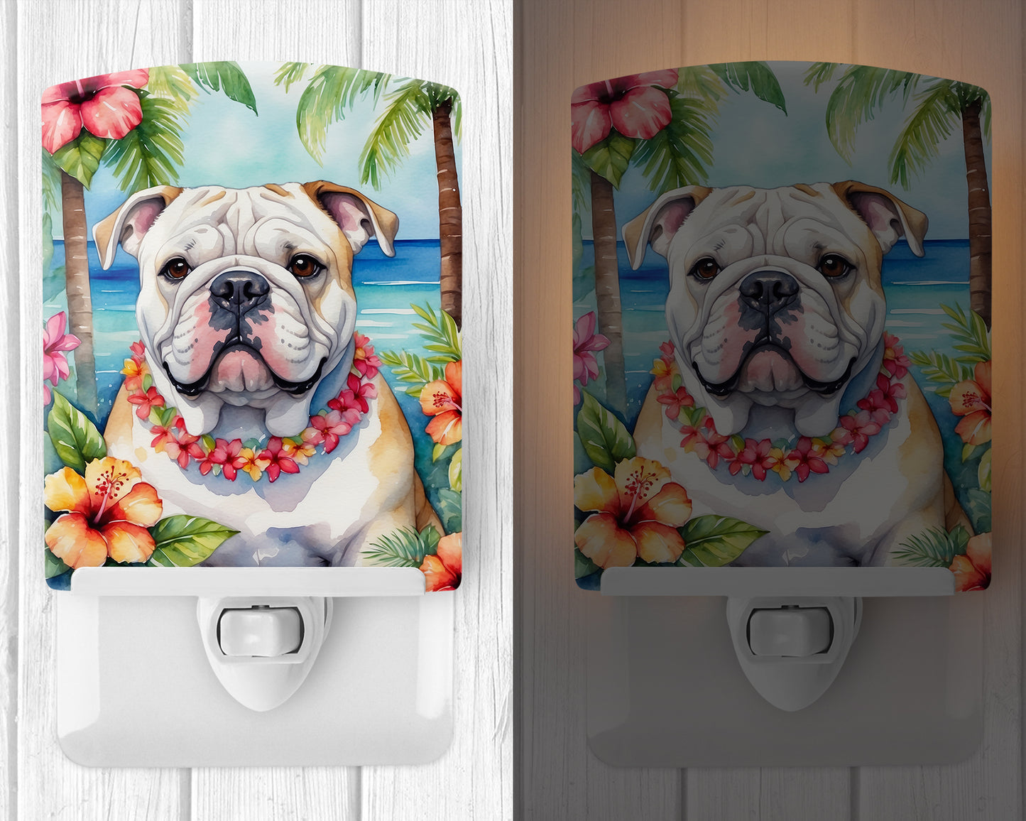 English Bulldog Luau Ceramic Night Light