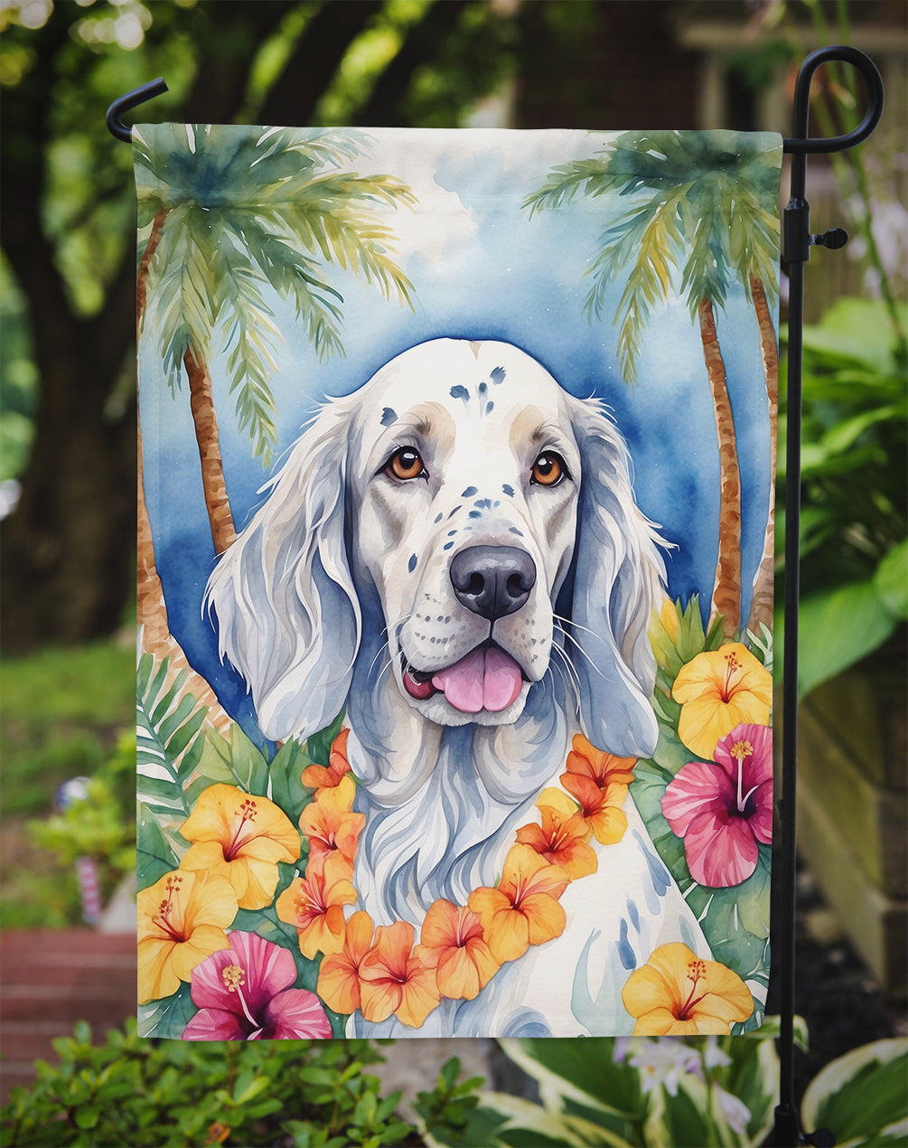 English Setter Luau Garden Flag