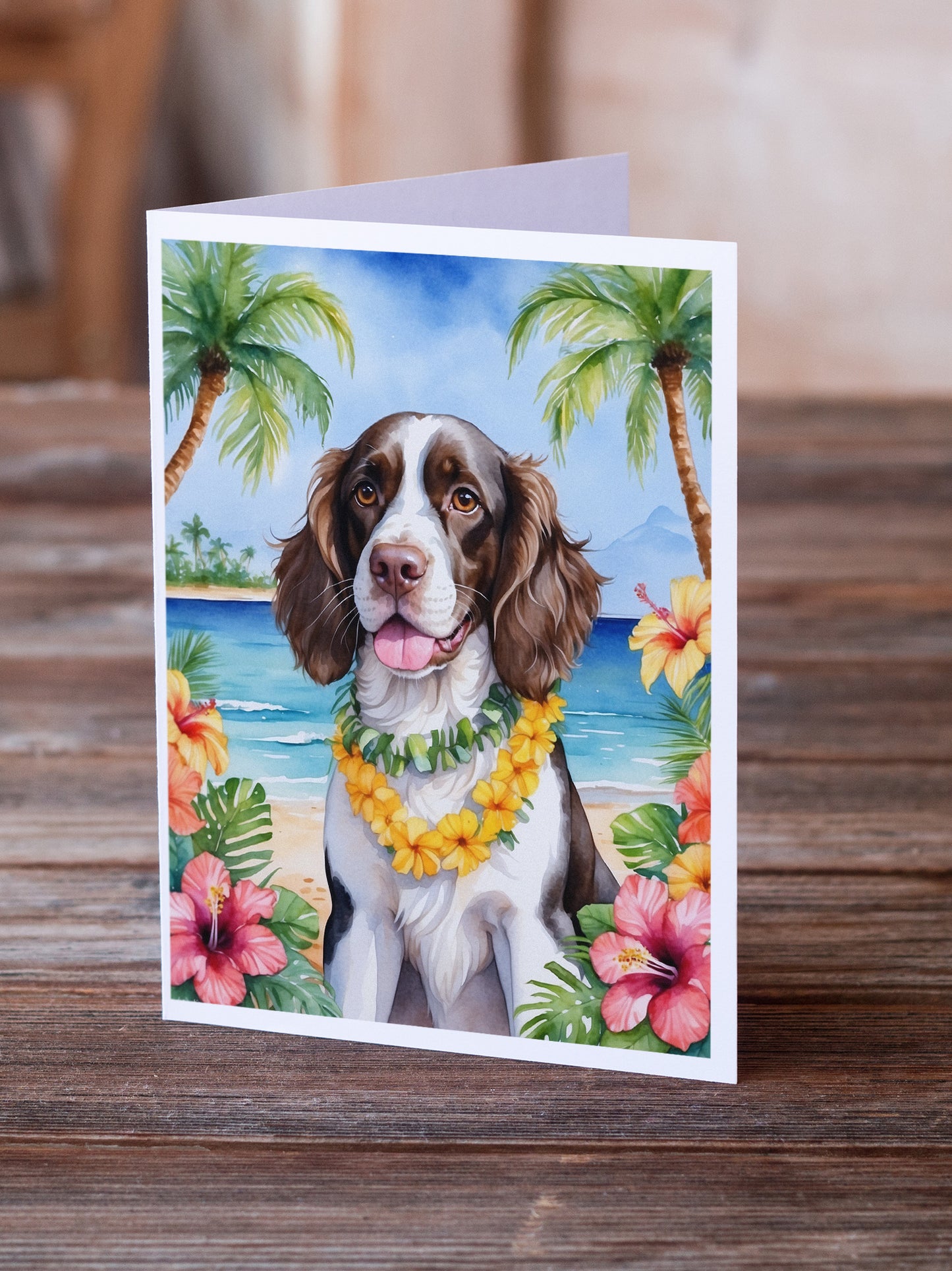 English Springer Spaniel Luau Greeting Cards Pack of 8