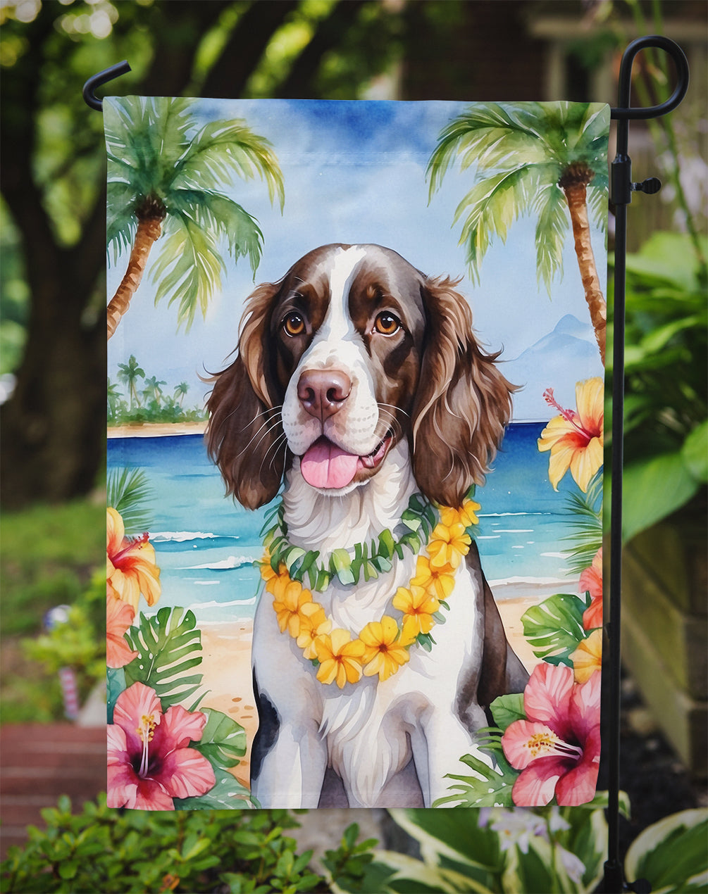 English Springer Spaniel Luau Garden Flag