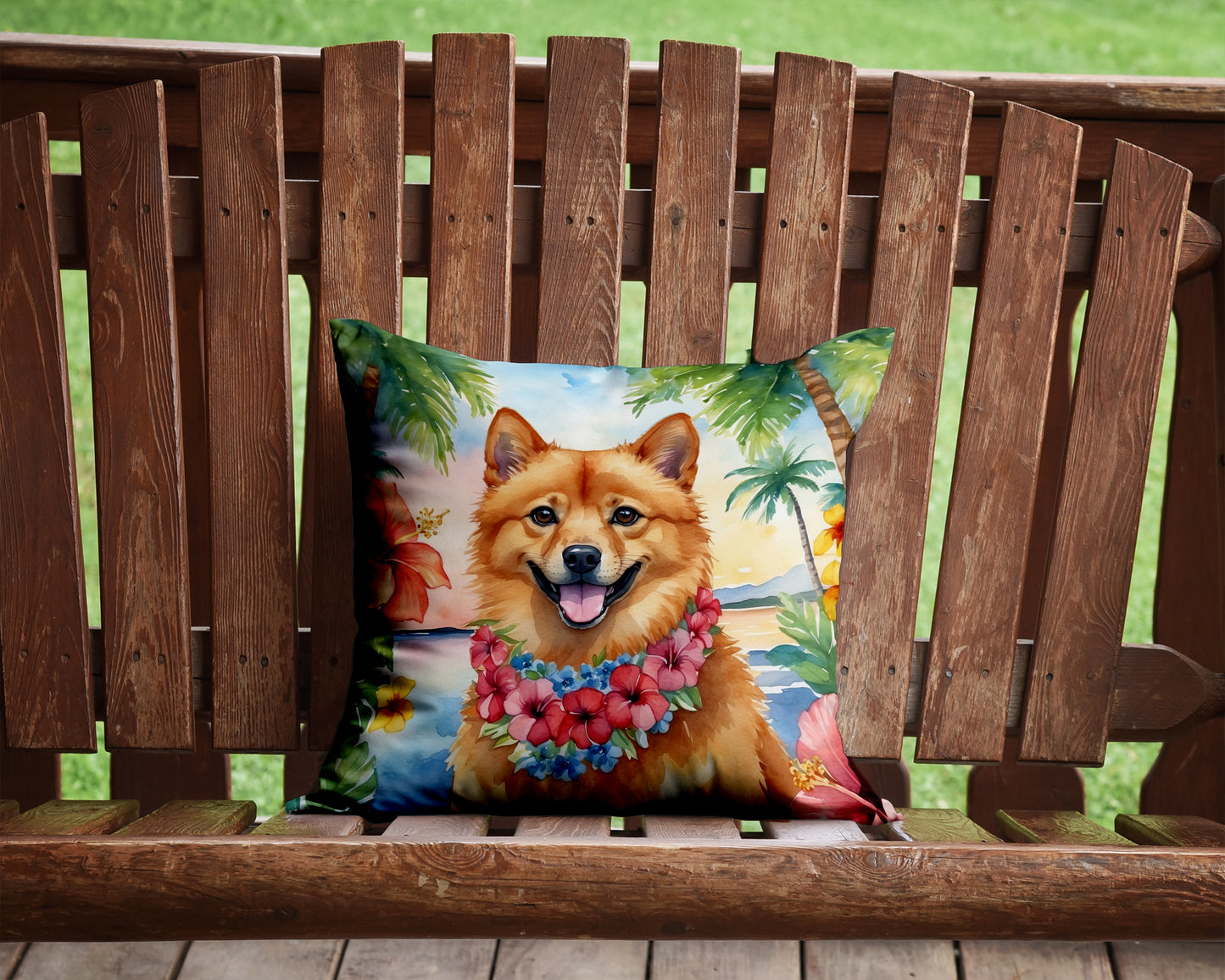 Finnish Spitz Luau Throw Pillow