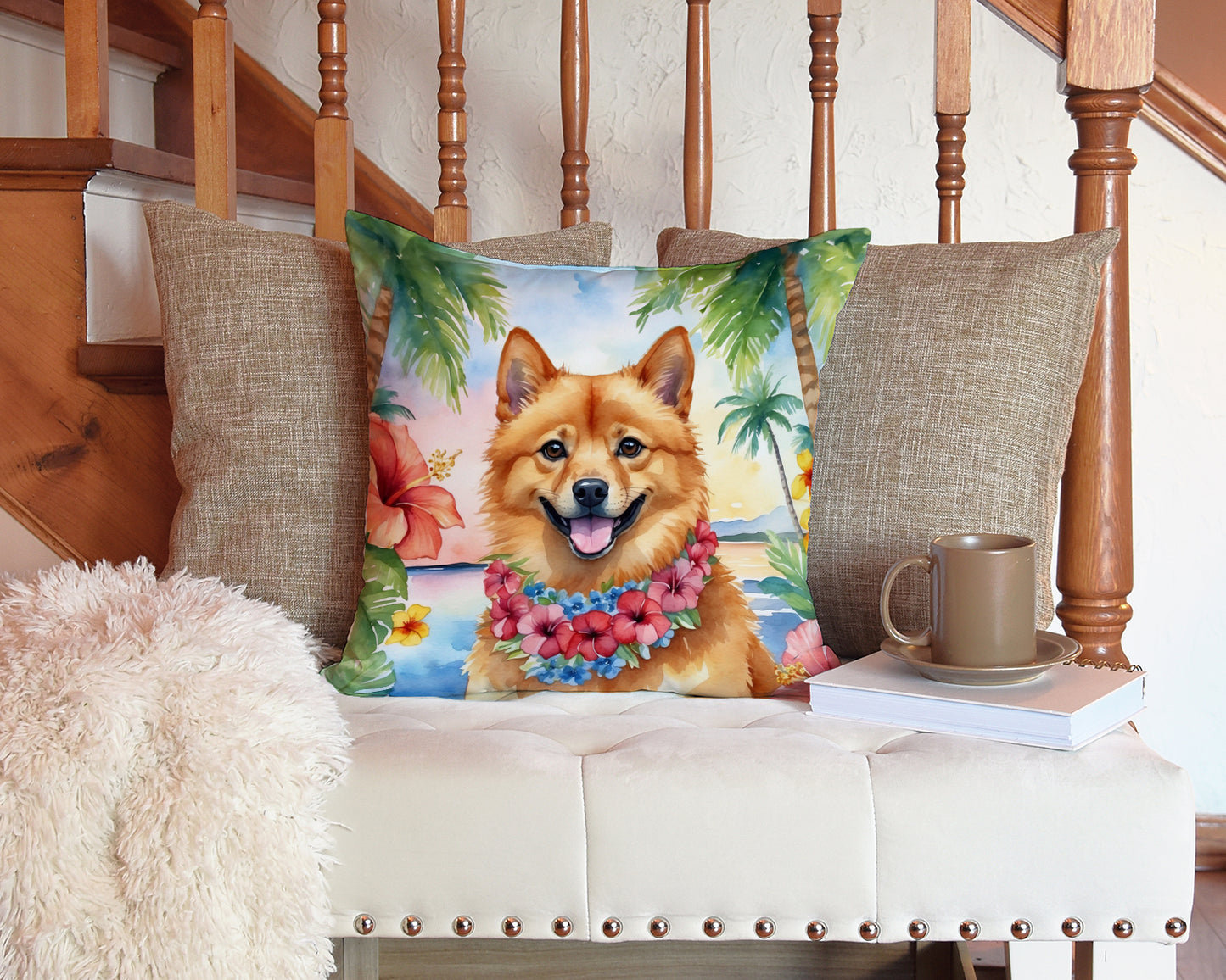 Finnish Spitz Luau Throw Pillow