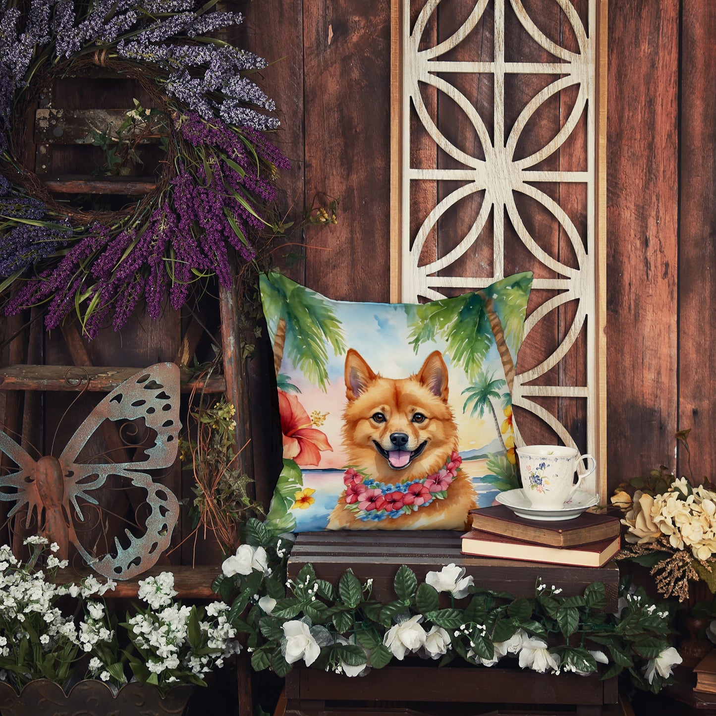 Finnish Spitz Luau Throw Pillow