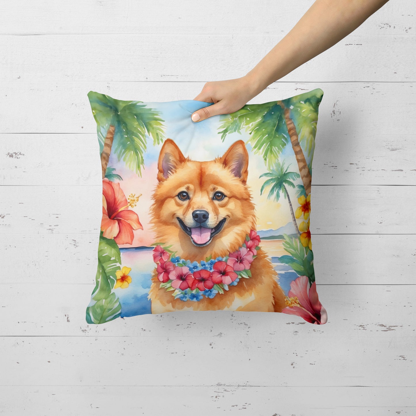 Finnish Spitz Luau Throw Pillow