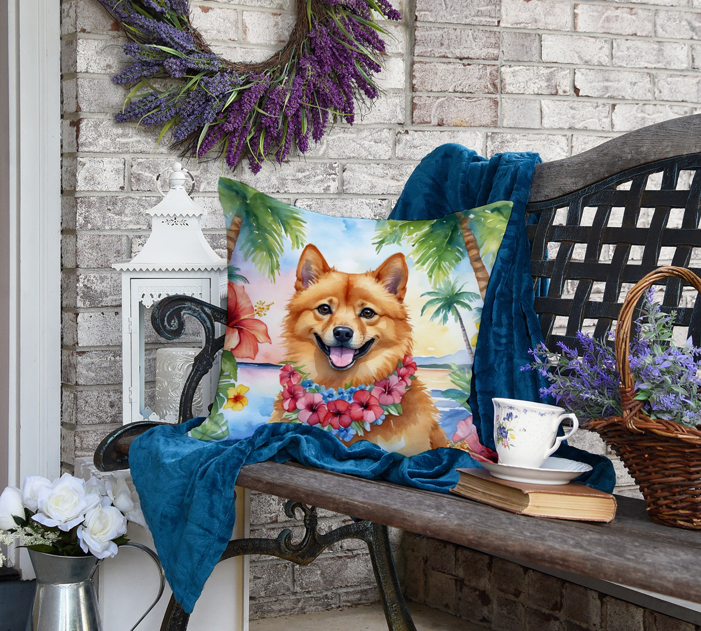 Finnish Spitz Luau Throw Pillow