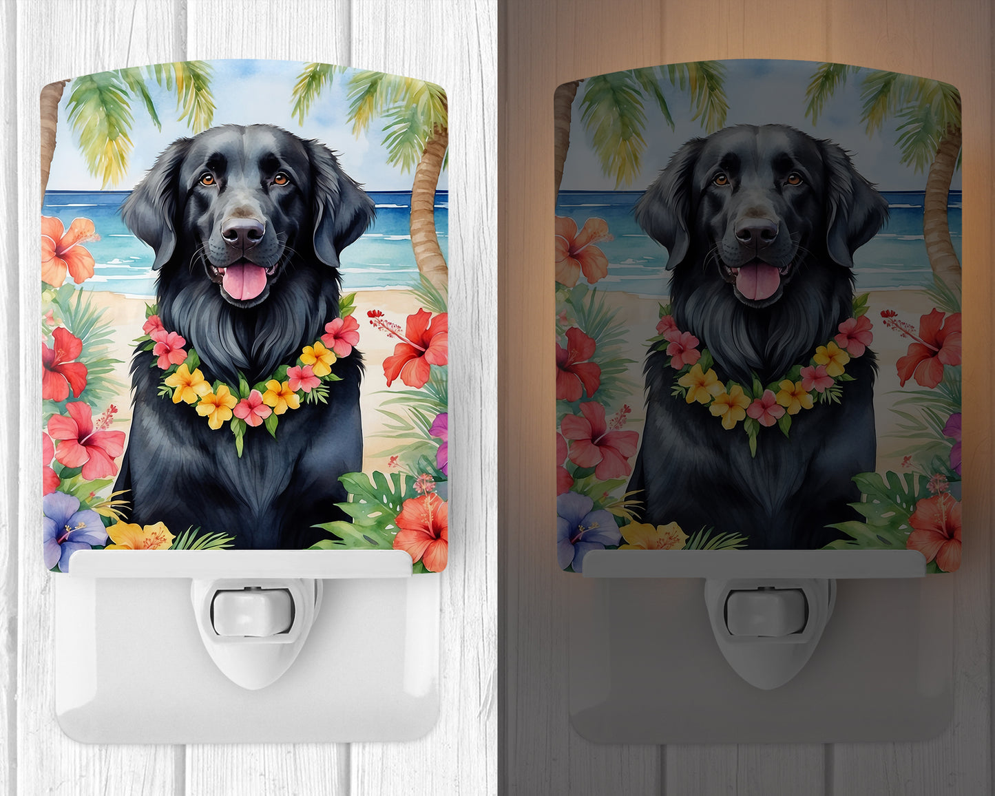 Flat-Coated Retriever Luau Ceramic Night Light