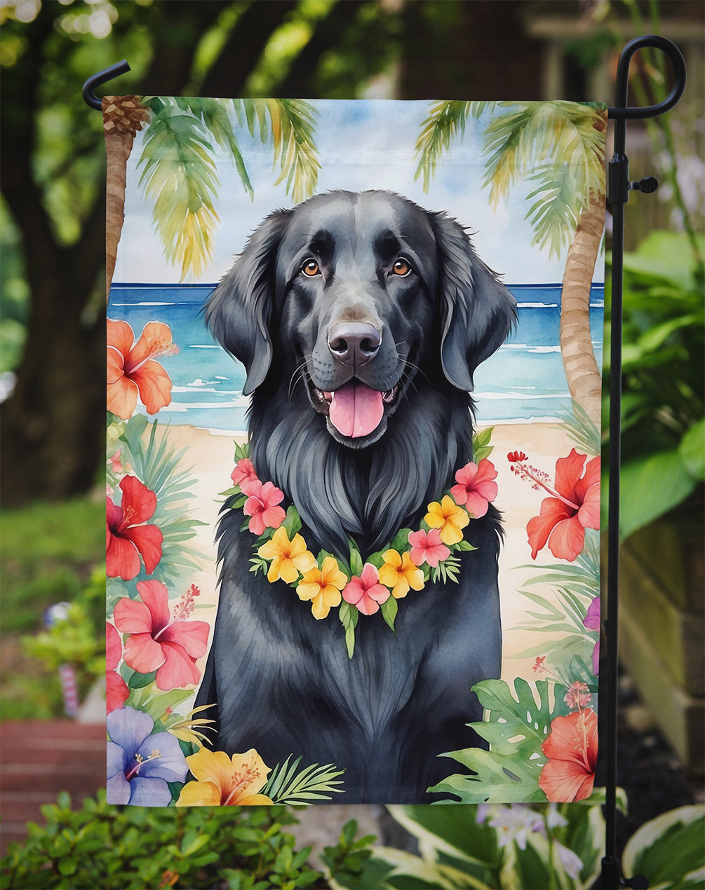 Flat-Coated Retriever Luau Garden Flag
