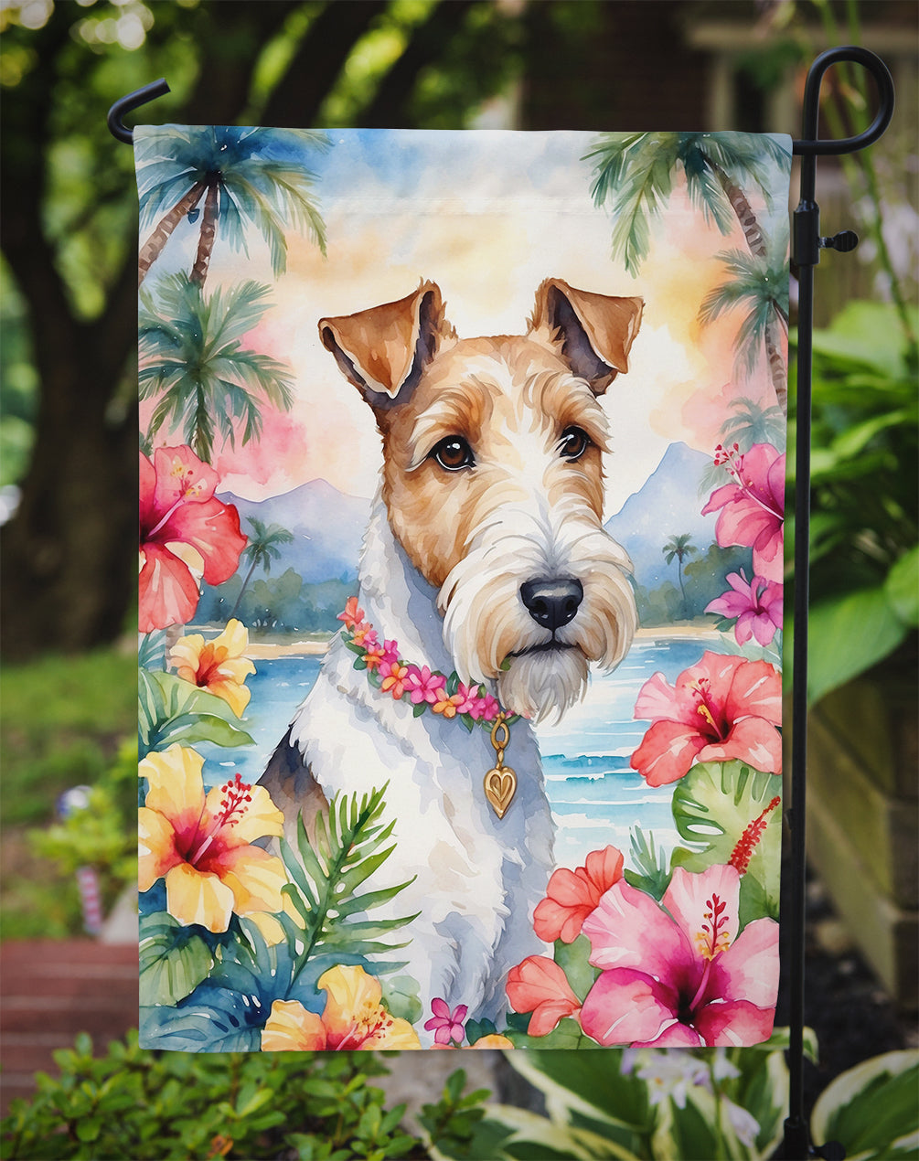 Fox Terrier Luau Garden Flag