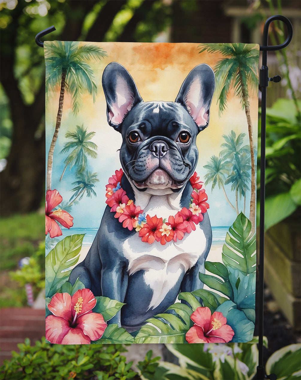 French Bulldog Luau Garden Flag