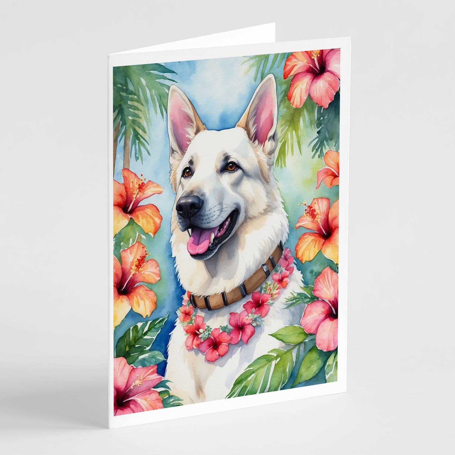 Buy this White German Shepherd Luau Greeting Cards Pack of 8
