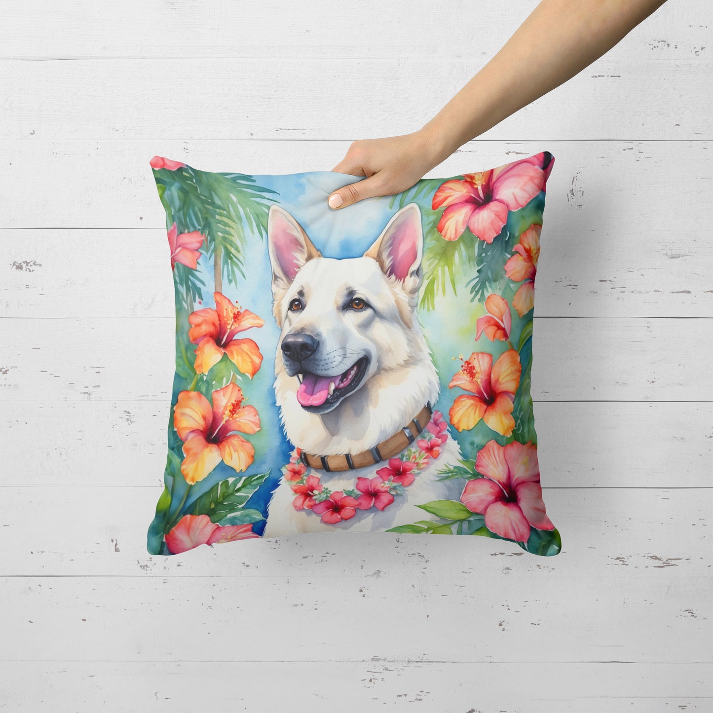 White German Shepherd Luau Throw Pillow