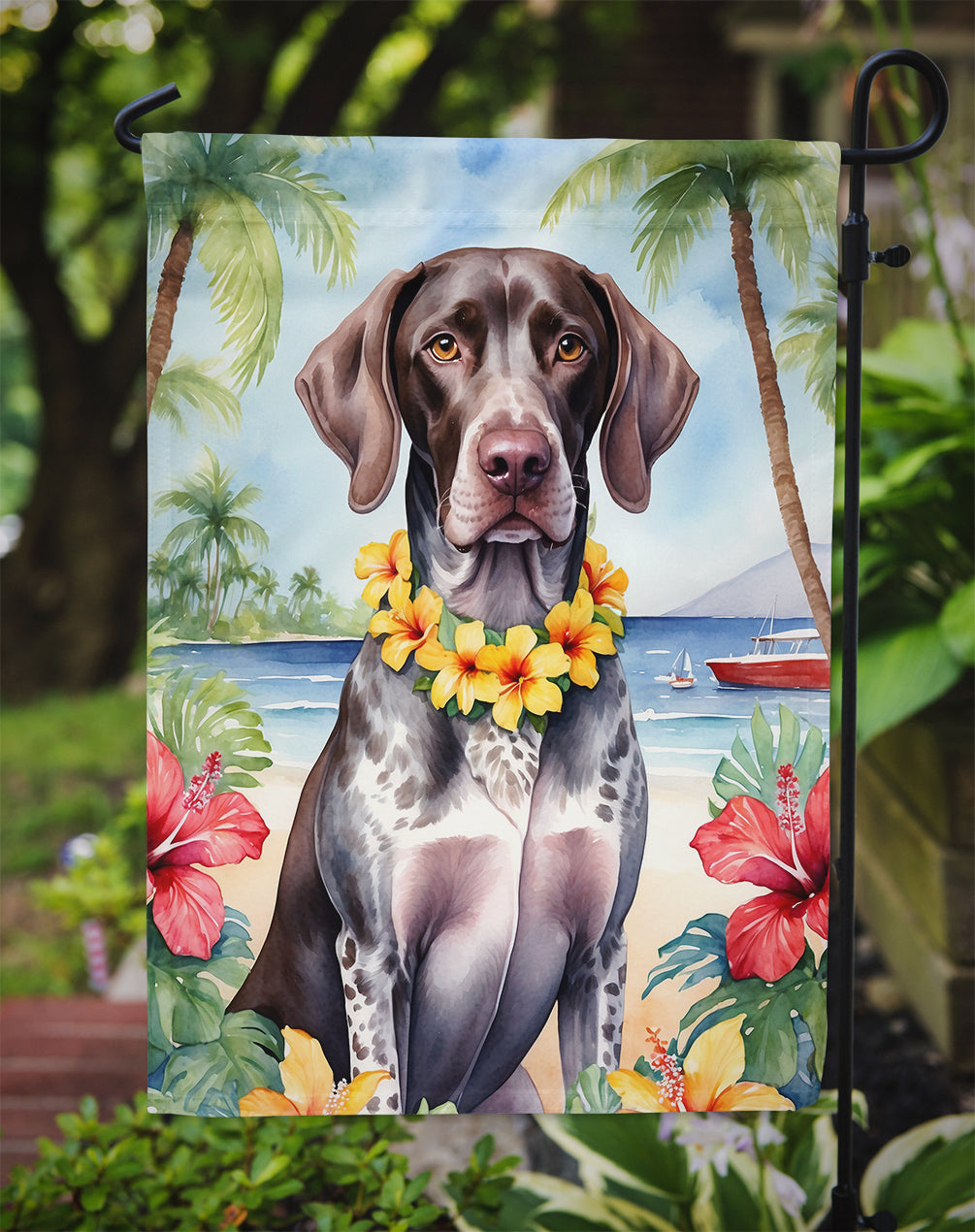 German Shorthaired Pointer Luau Garden Flag