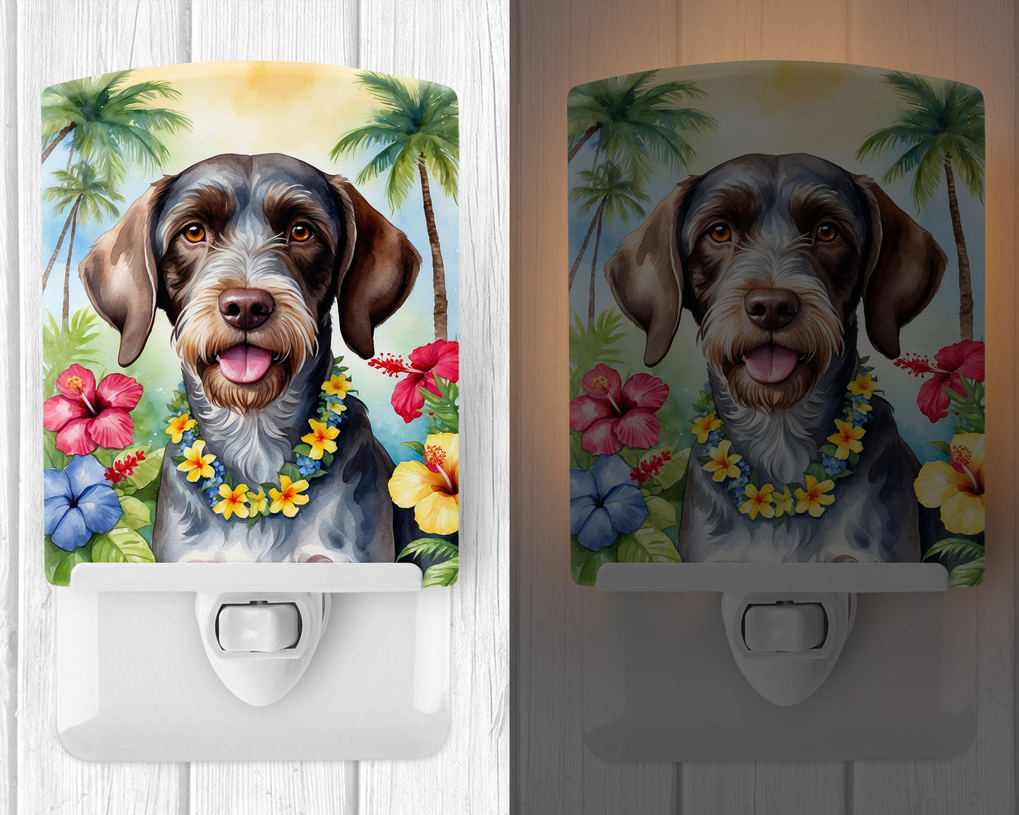German Wirehaired Pointer Luau Ceramic Night Light