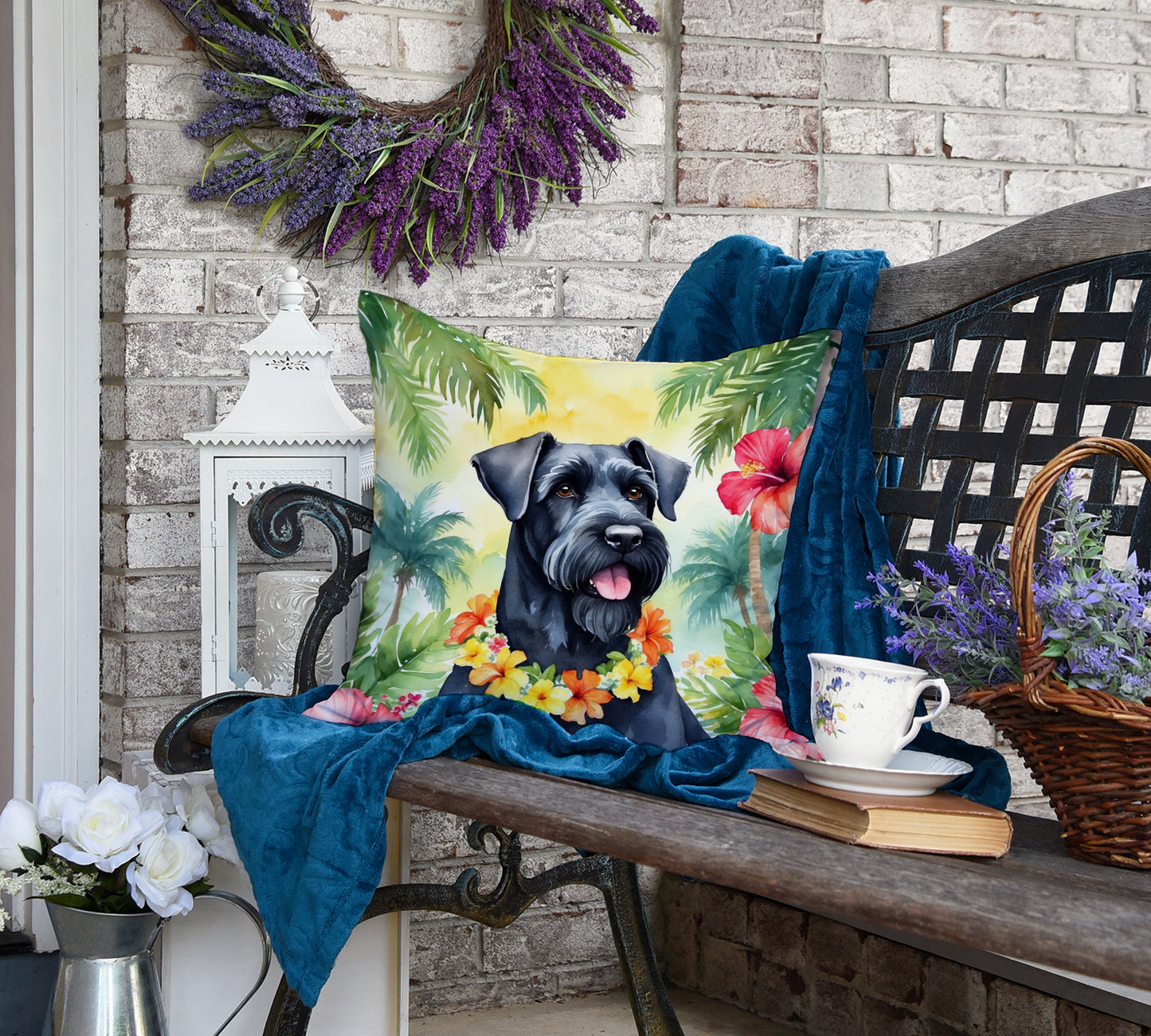 Giant Schnauzer Luau Throw Pillow