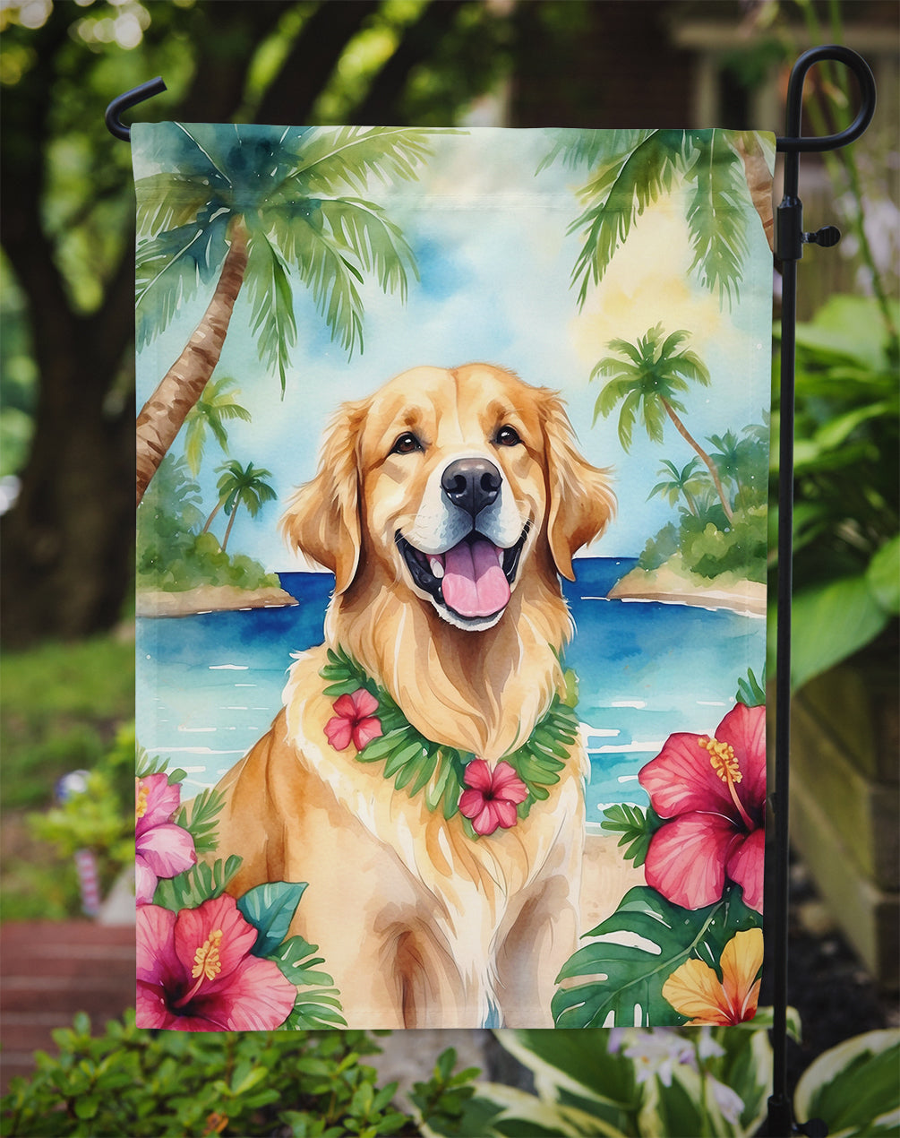 Golden Retriever Luau Garden Flag
