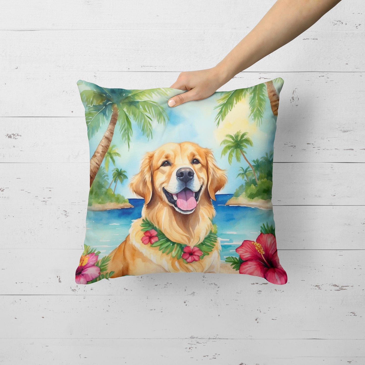 Golden Retriever Luau Throw Pillow