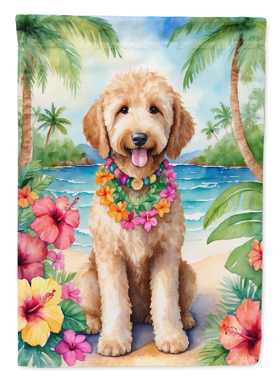 Buy this Goldendoodle Luau Garden Flag