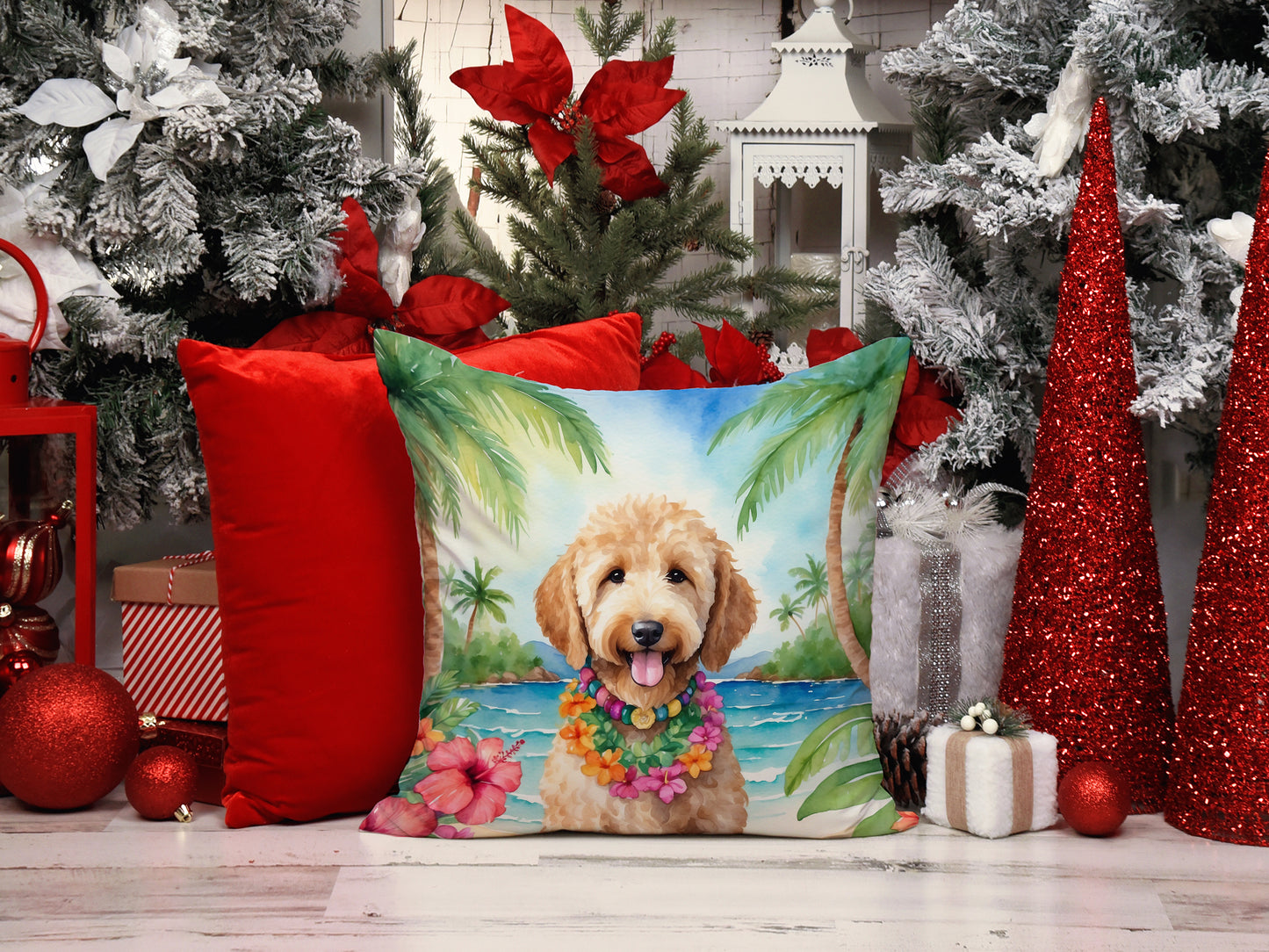 Goldendoodle Luau Throw Pillow