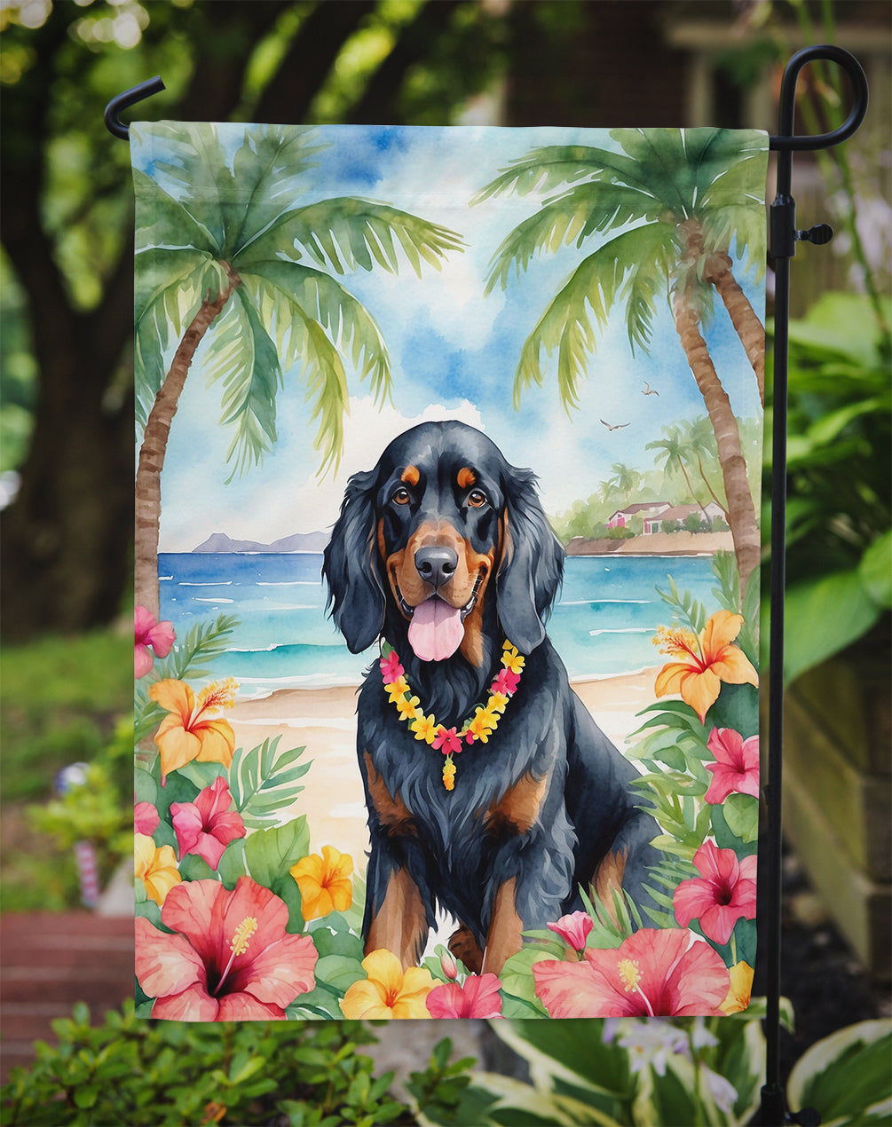 Gordon Setter Luau Garden Flag