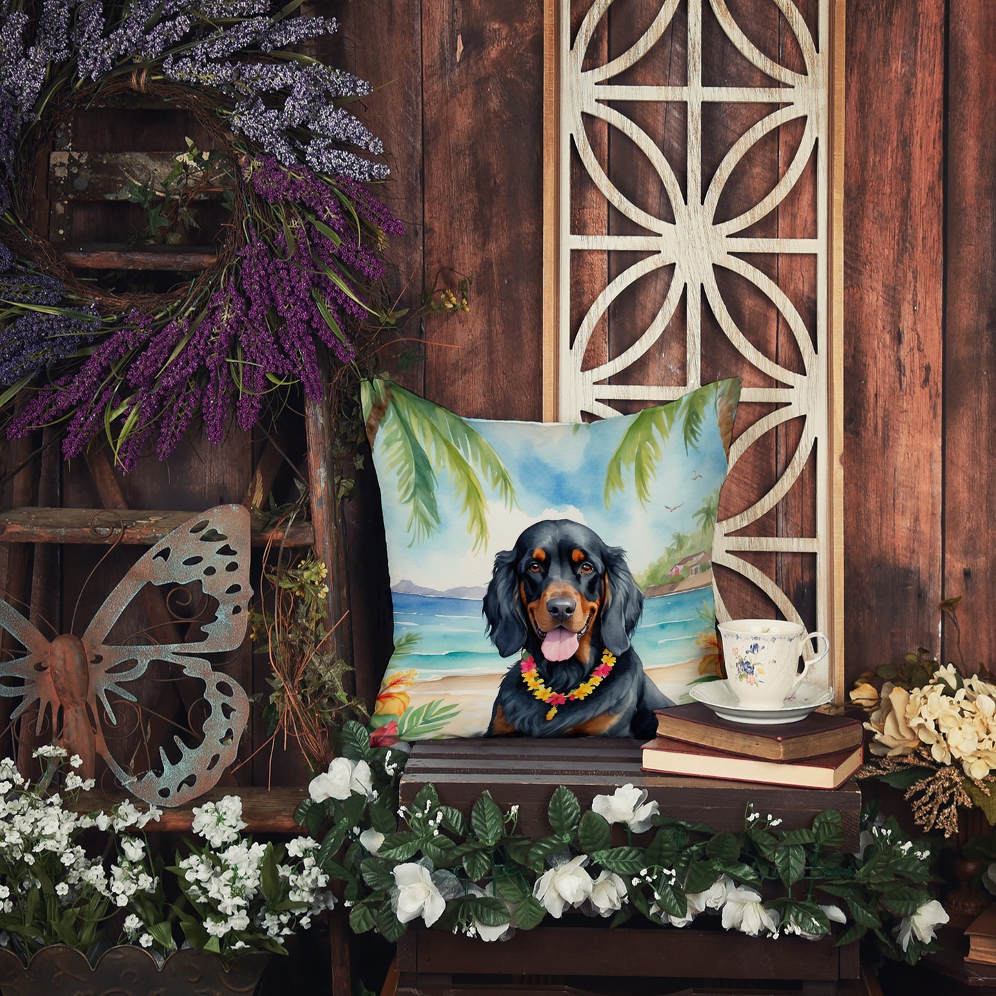 Gordon Setter Luau Throw Pillow