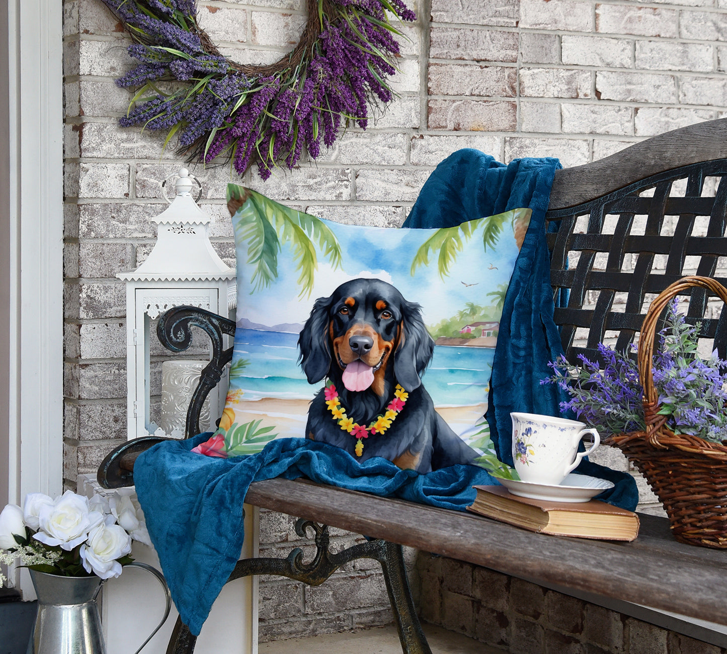 Gordon Setter Luau Throw Pillow