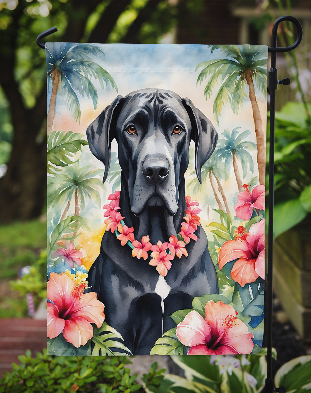 Great Dane Luau Garden Flag