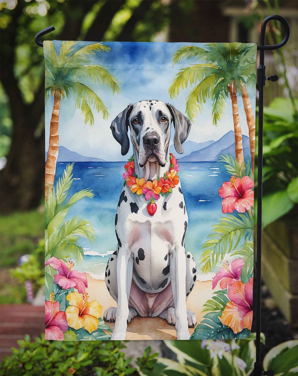 Great Dane Luau Garden Flag
