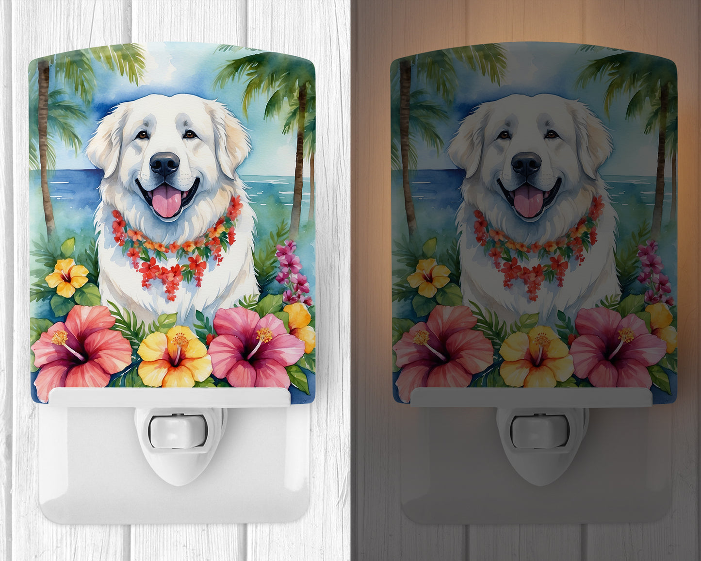Great Pyrenees Luau Ceramic Night Light