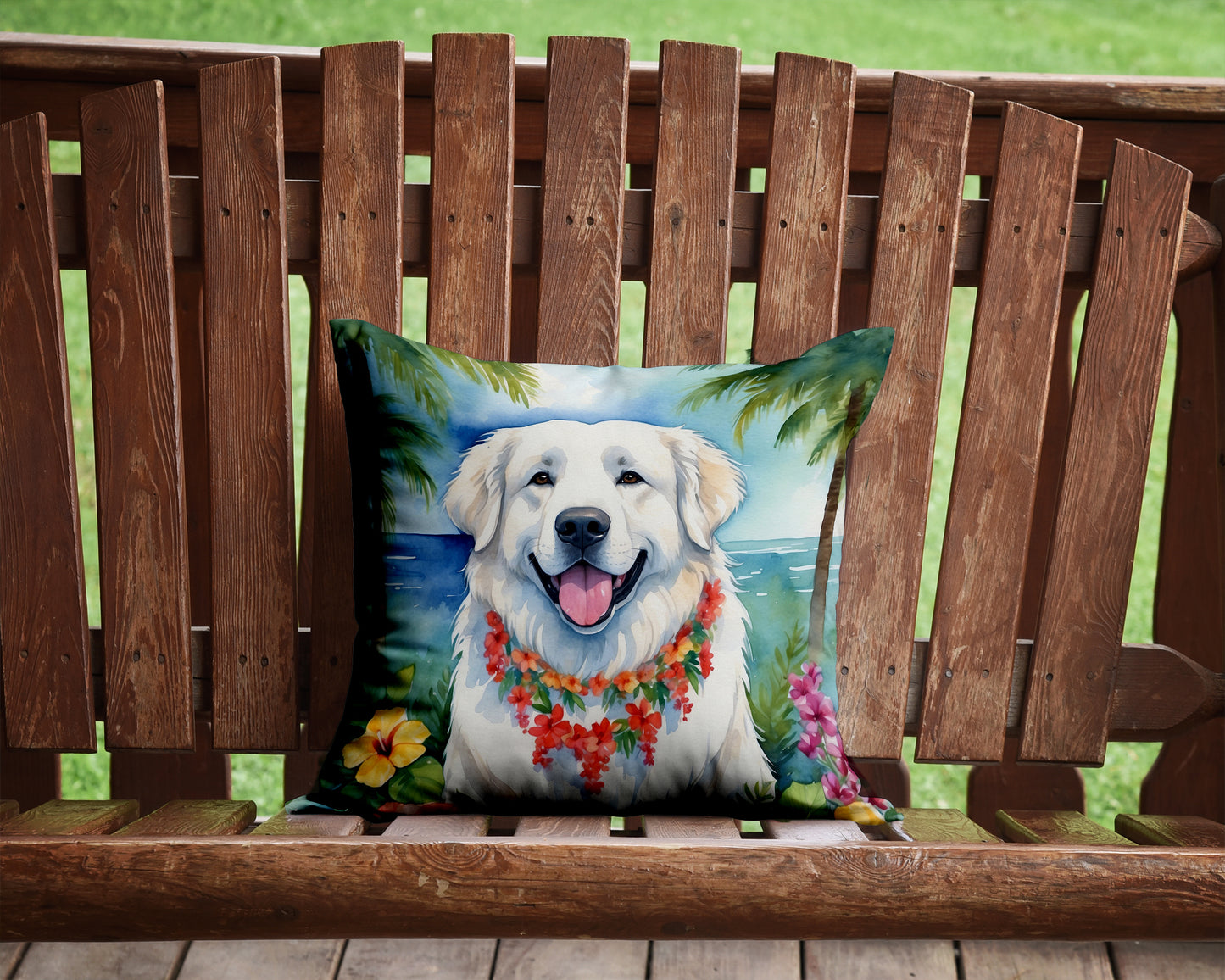 Great Pyrenees Luau Throw Pillow