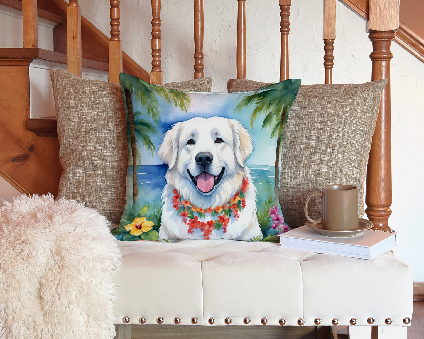 Great Pyrenees Luau Throw Pillow