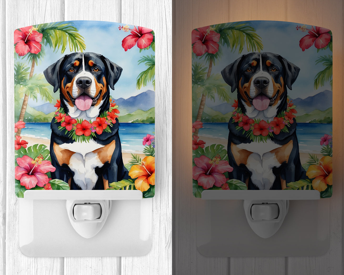 Greater Swiss Mountain Dog Luau Ceramic Night Light