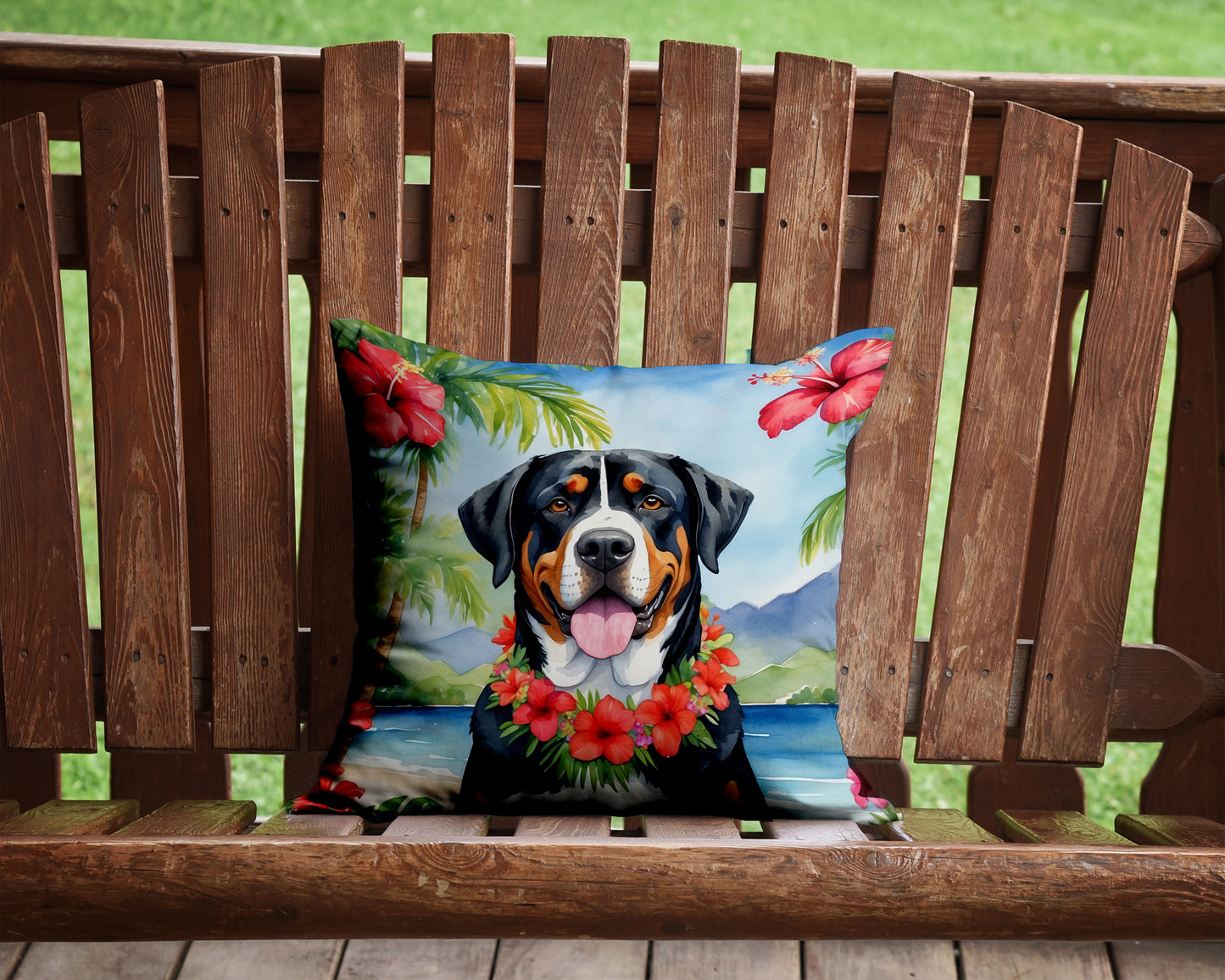 Greater Swiss Mountain Dog Luau Throw Pillow