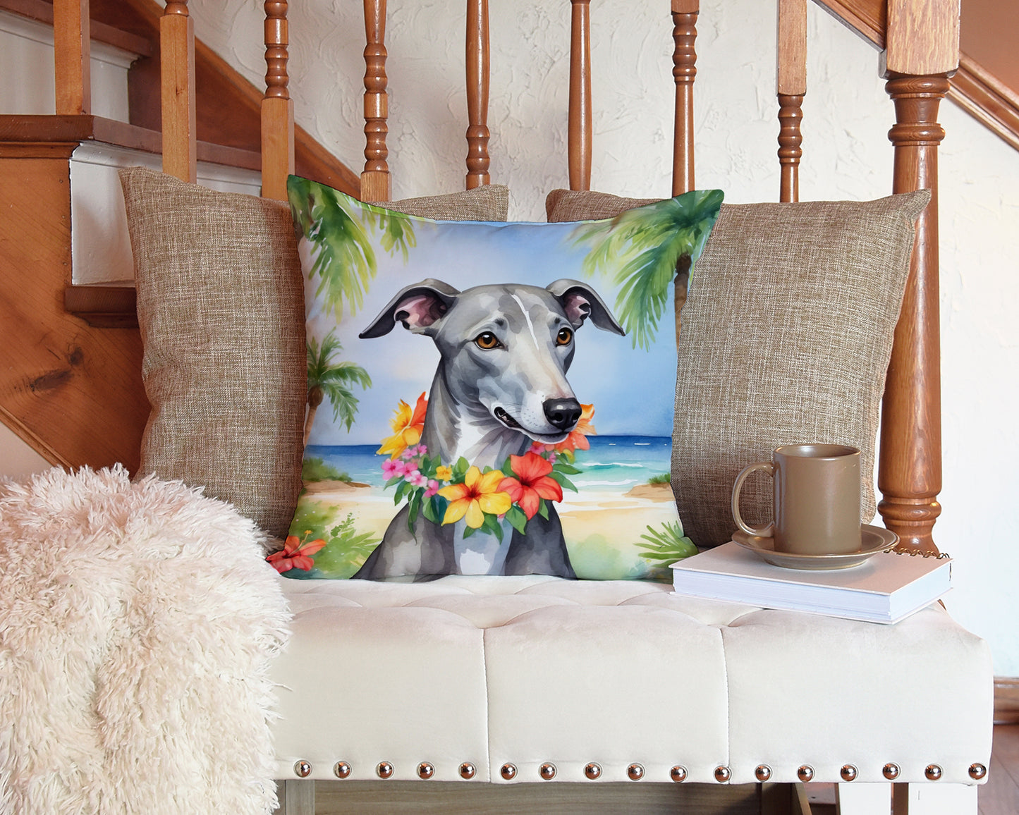 Greyhound Luau Throw Pillow