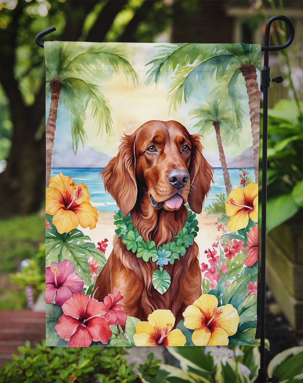 Irish Setter Luau Garden Flag